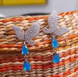 Natural Pear Cut Blue Opal Sterling Silver Silver Earrings